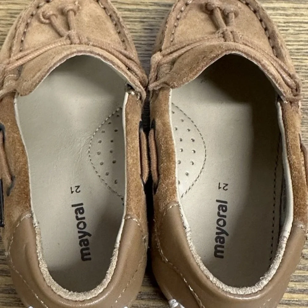 Mayoral Loafers Boys Size 21 Tan Suede Leather Moccasin Slip On Dress Shoes‎